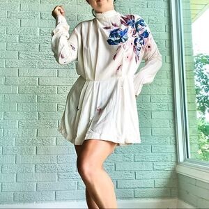 Free People Long Sleeve Tie Open Back Floral Dress